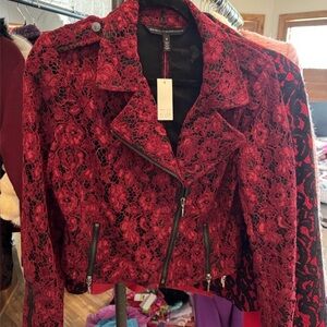 White House Black Market Red Lace Moto Jacket